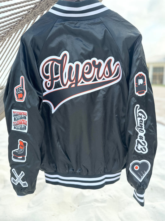 CUSTOM SPORTS SATIN BOMBER / STRIPED TRIM JACKET - SEWN